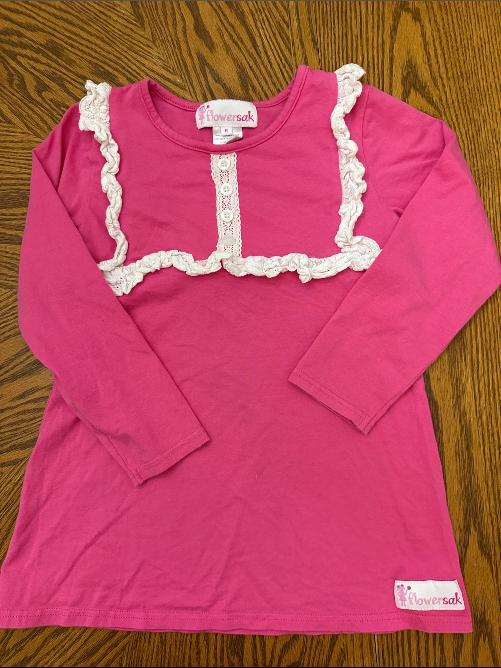 Flowersak Girls' Hot Pink Long Sleeve Ruffle Trim Top Sz 8